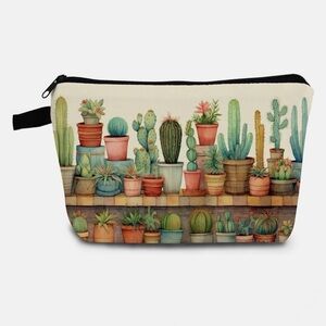 NWT Small Cactus Print Cosmetic Makeup Organizer Bag with Zipper
